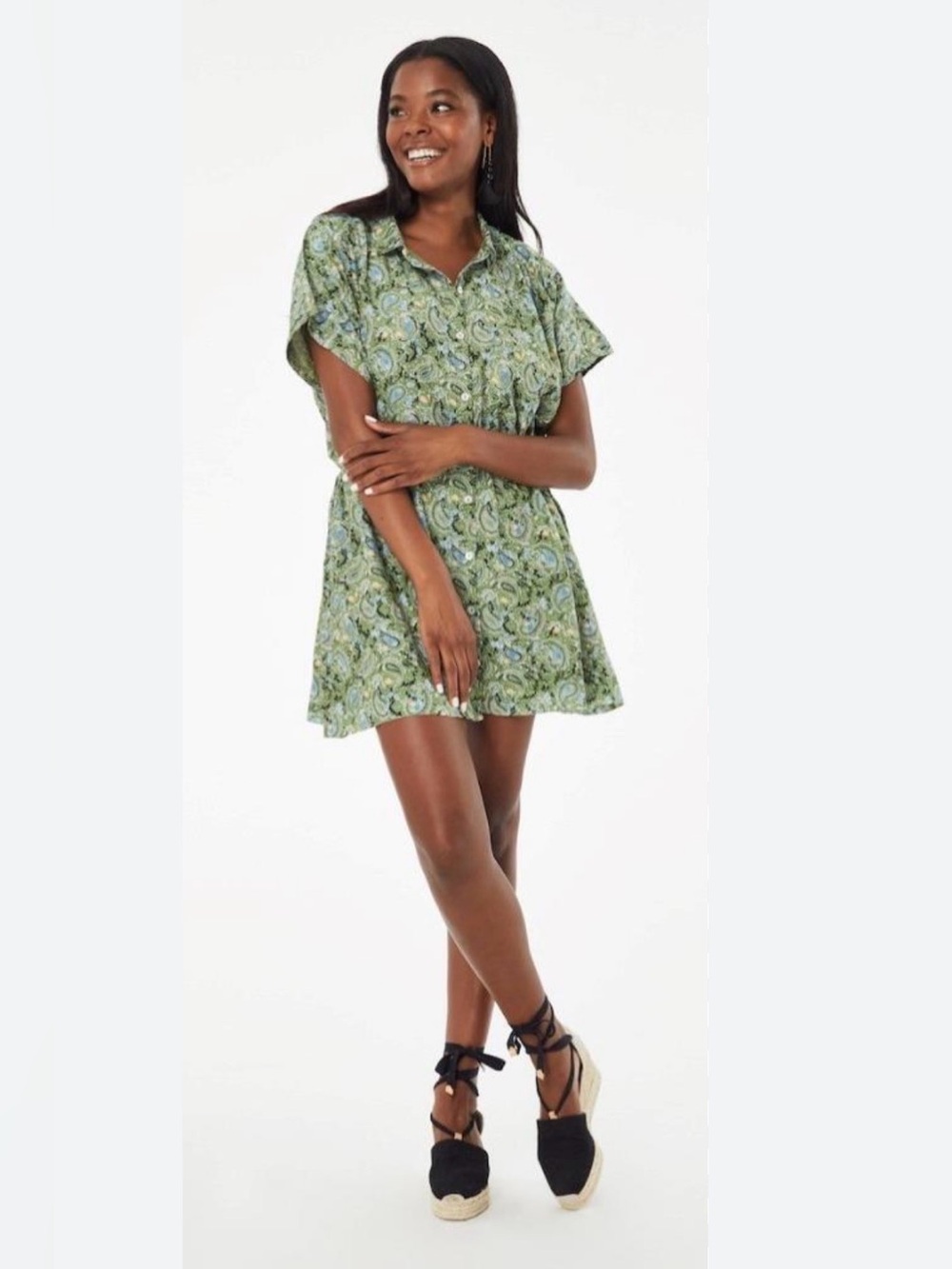 Roberta Roller Rabbit Turin Ellyott Olive Short Shirt Dress Cotton/Silk Sz XS